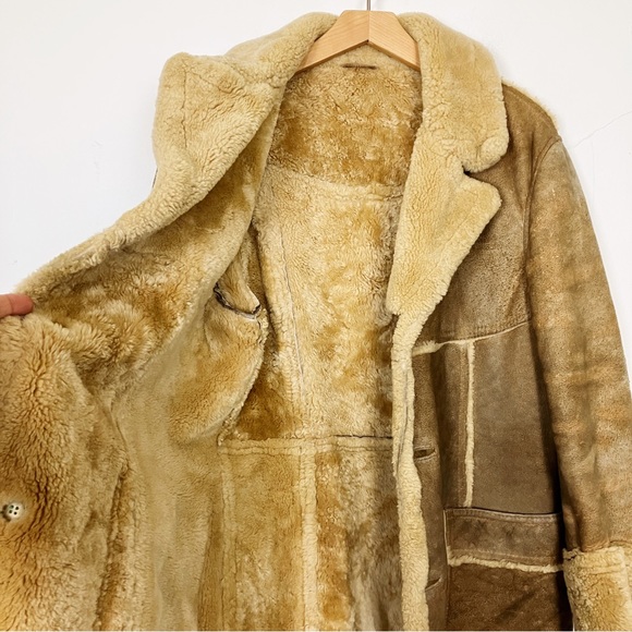 Vintage sheepskin shearling coat jacket 70s leather tan brown retro classic - Picture 7 of 10